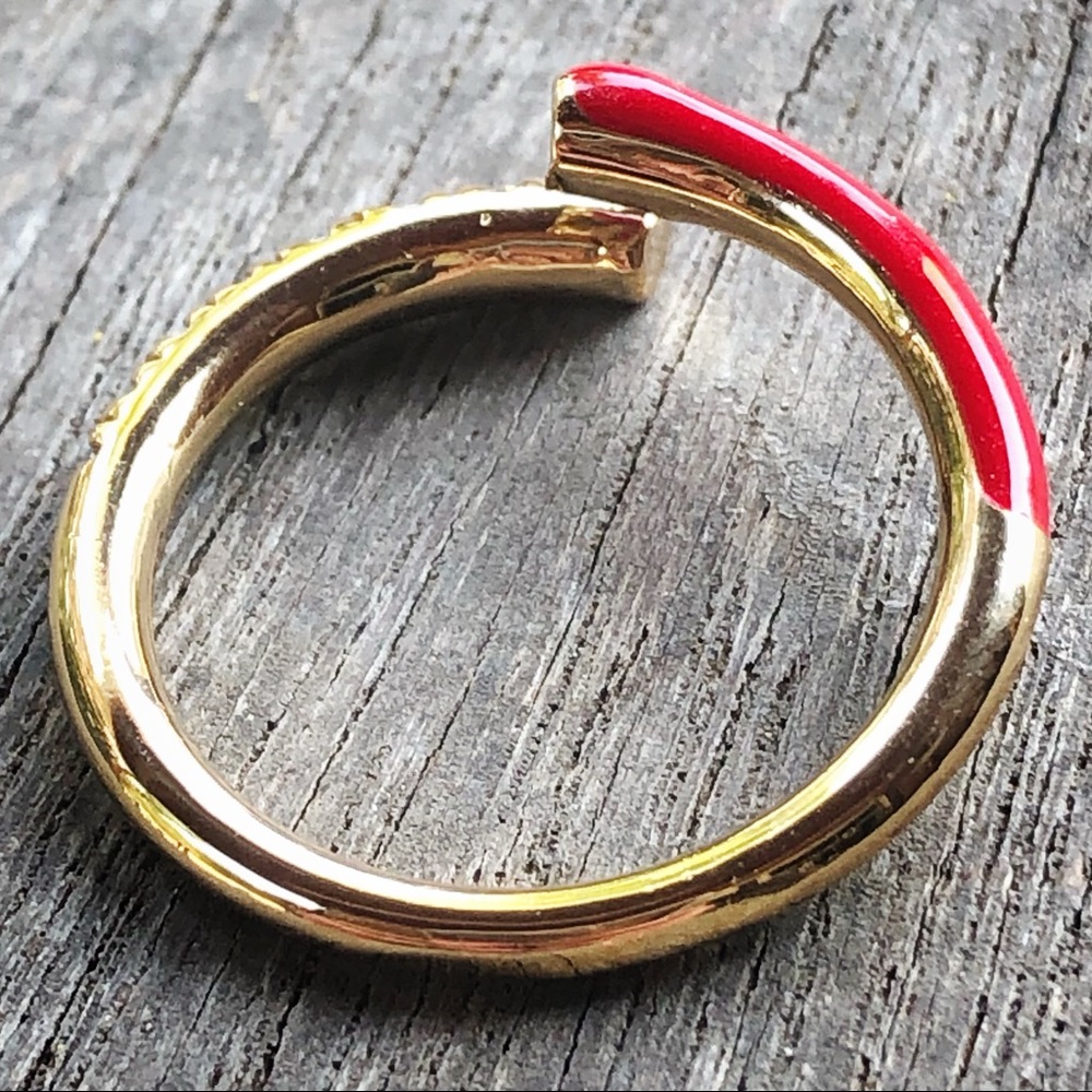 YG Plated Red Enamel CZ Adjustable Ring - Picture 8 of 8